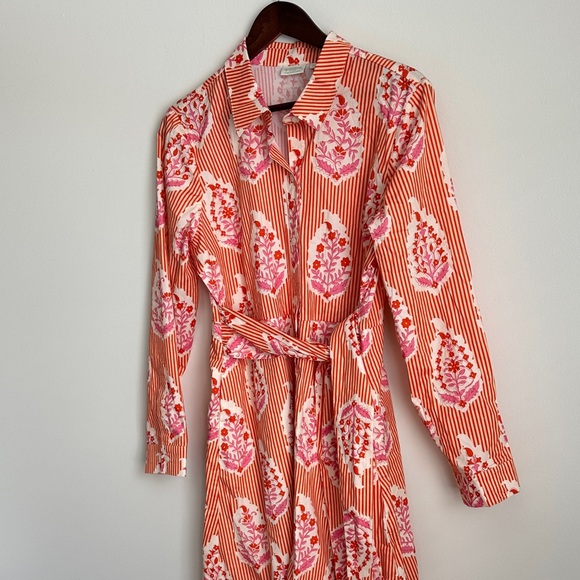 Spartina 449 Dresses & Skirts - Spartina 449 Orange/Coral and Pink Floral Long Marianne Shirt Dress
